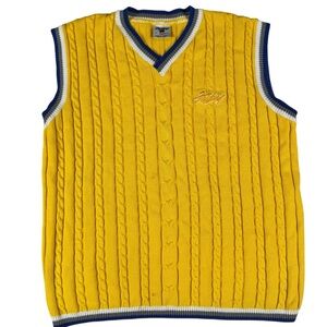 SOLD***Vintage 90s FUBU “The Collection” Sweater Vest Cable Knit Yellow Men’s
